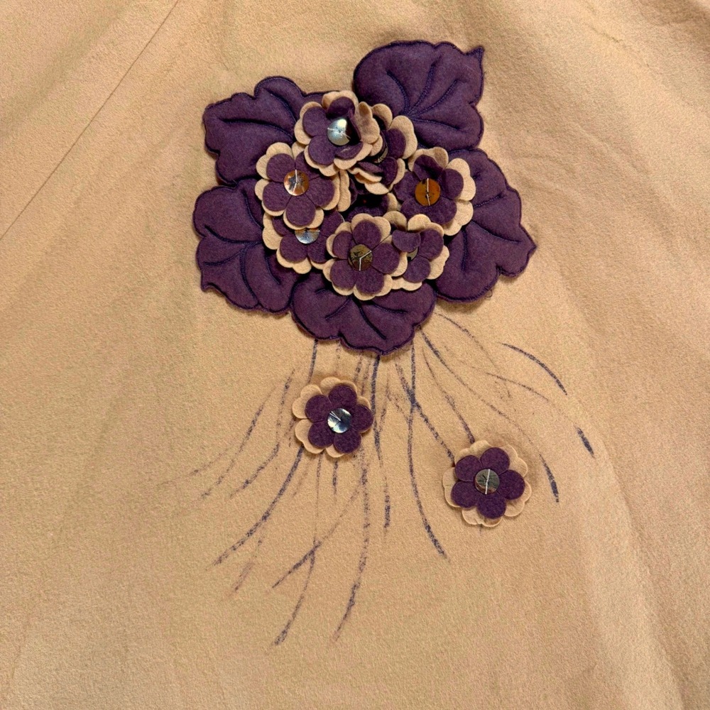Vintage 1950s Dale Brown 100% Wool Felt Circle Skirt Floral Applique XS 25 Waist - Picture 4 of 9